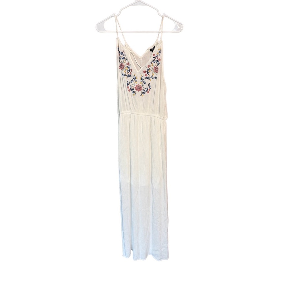 Rue21 Cream Embroidered Maxi Dress Boho Sleeveless Tassel Back Size M - Picture 2 of 4